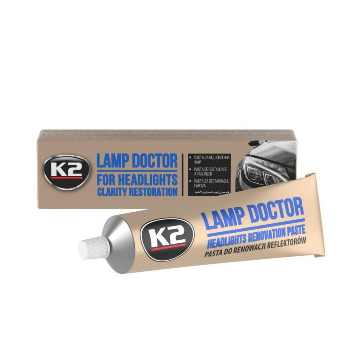 K2 Lamp Doctor Headlight Restoration Paste - Removes Scratches & Yellowing, 60g