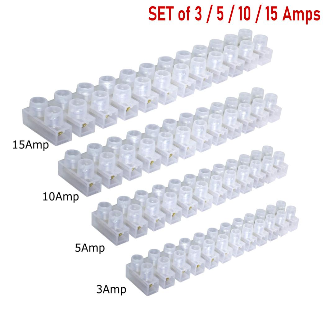 Chocolate Terminal Block Connector Strip Bundle - 3, 5, 10, 15 Amp (4 Strips)