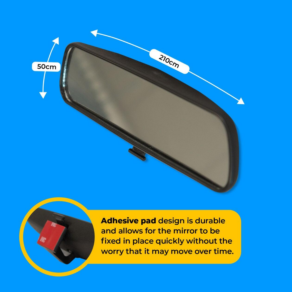 Universal Car Interior Large Stick-On Dipping Mirror - 210x50mm for Extra Visibility