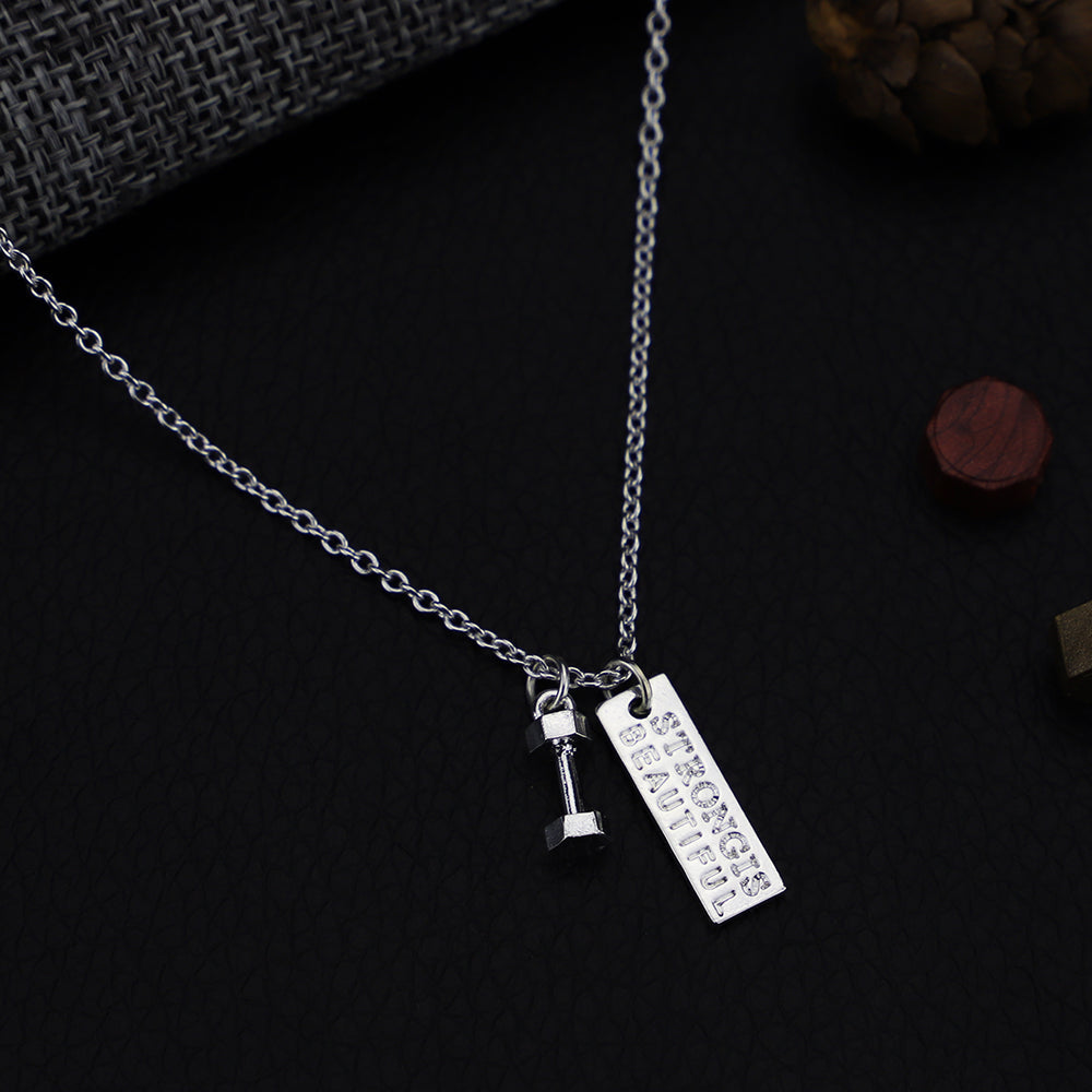 S925 Sterling Silver Jewelry Fitness Necklace Dumbbell Pendant