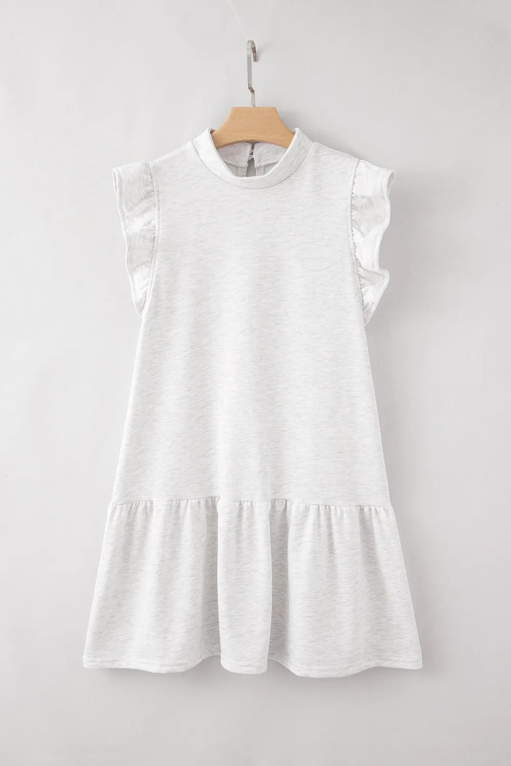 White Flutter Sleeve Crew Neck  Dress