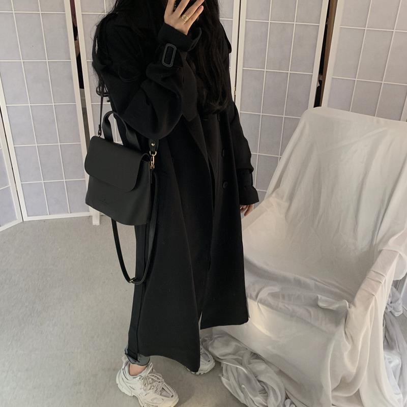 Retro Trench Coat Coat Women's Autumn Korean-style Mid-length Loose And Lazy Style Young Below-the-knee Coat
