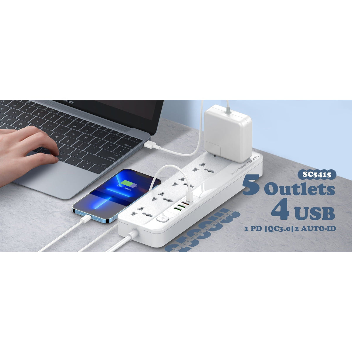 LDNIO SC5614 Universal Power Strip 2500W 5 AC Outlets 6 USB ports 2M Power Cord Extension Socket