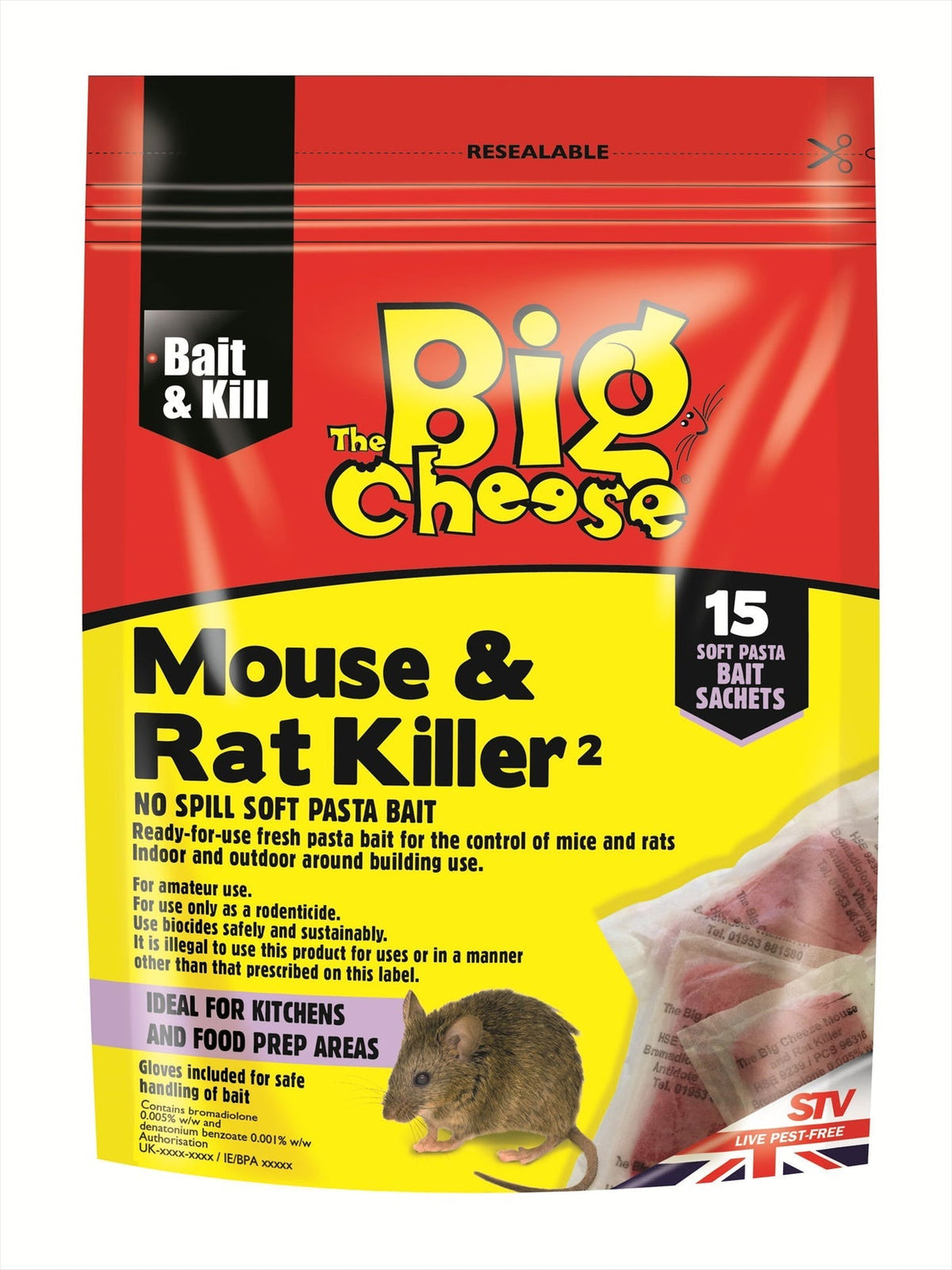 The Big Cheese Mouse and Rat Killer Past Sachets 15 Pack - Case of 6