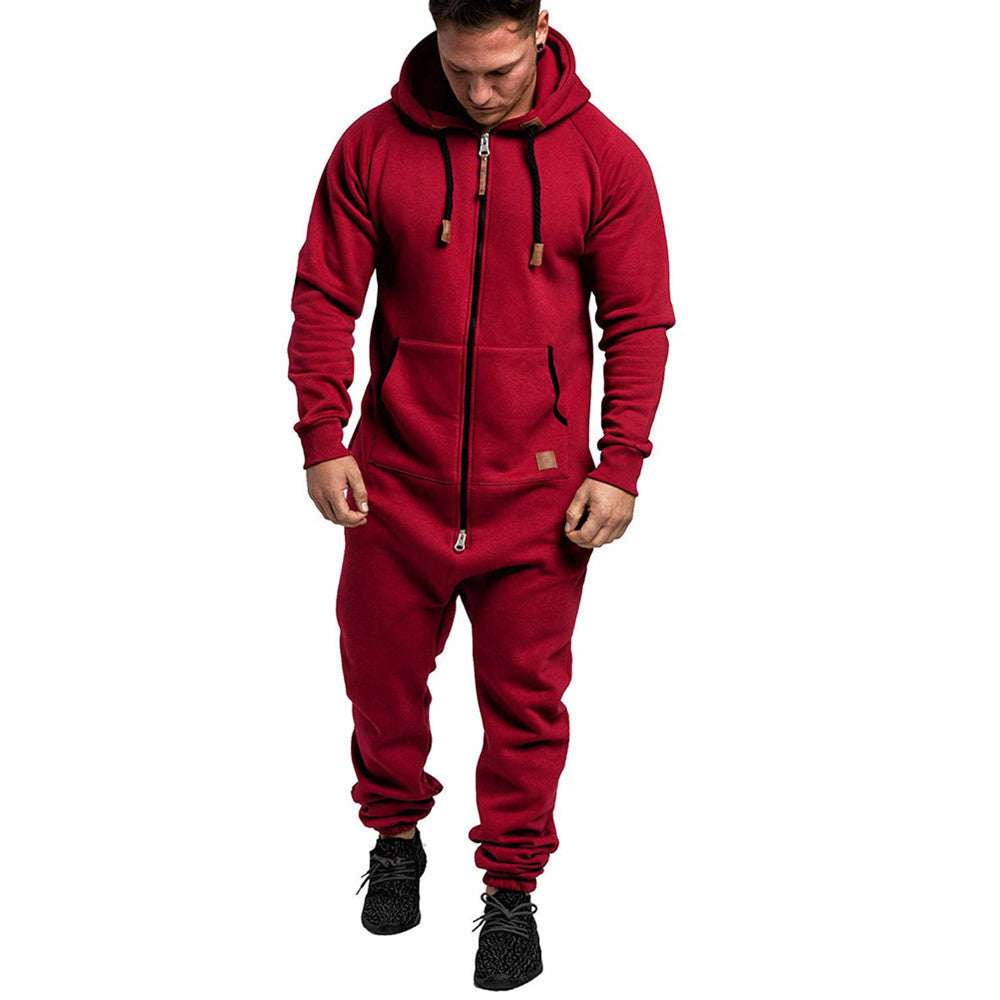Men's hooded fleece jumpsuit
