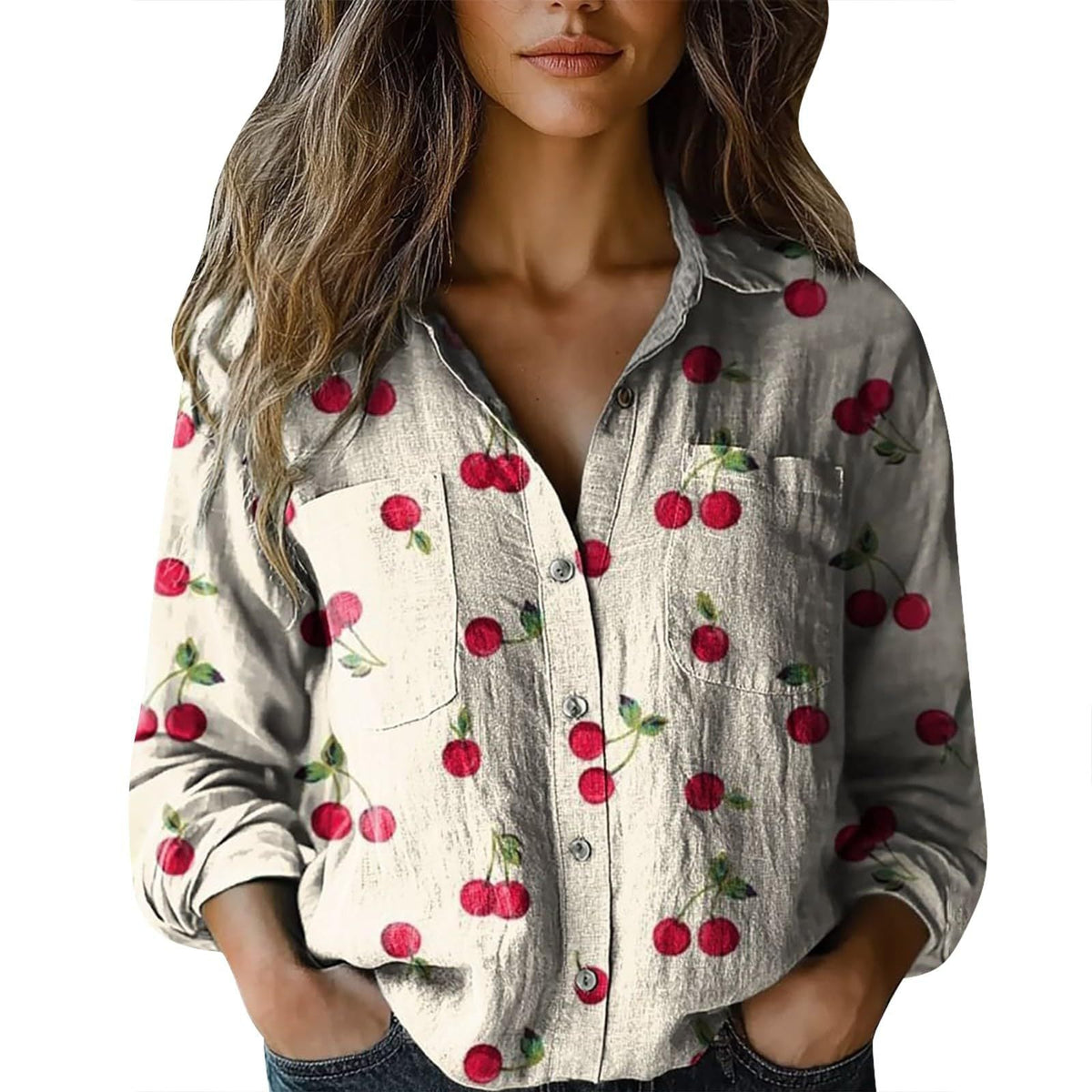 3D Digital Printing Women's Plus Size Lapel Long Sleeve Shirt