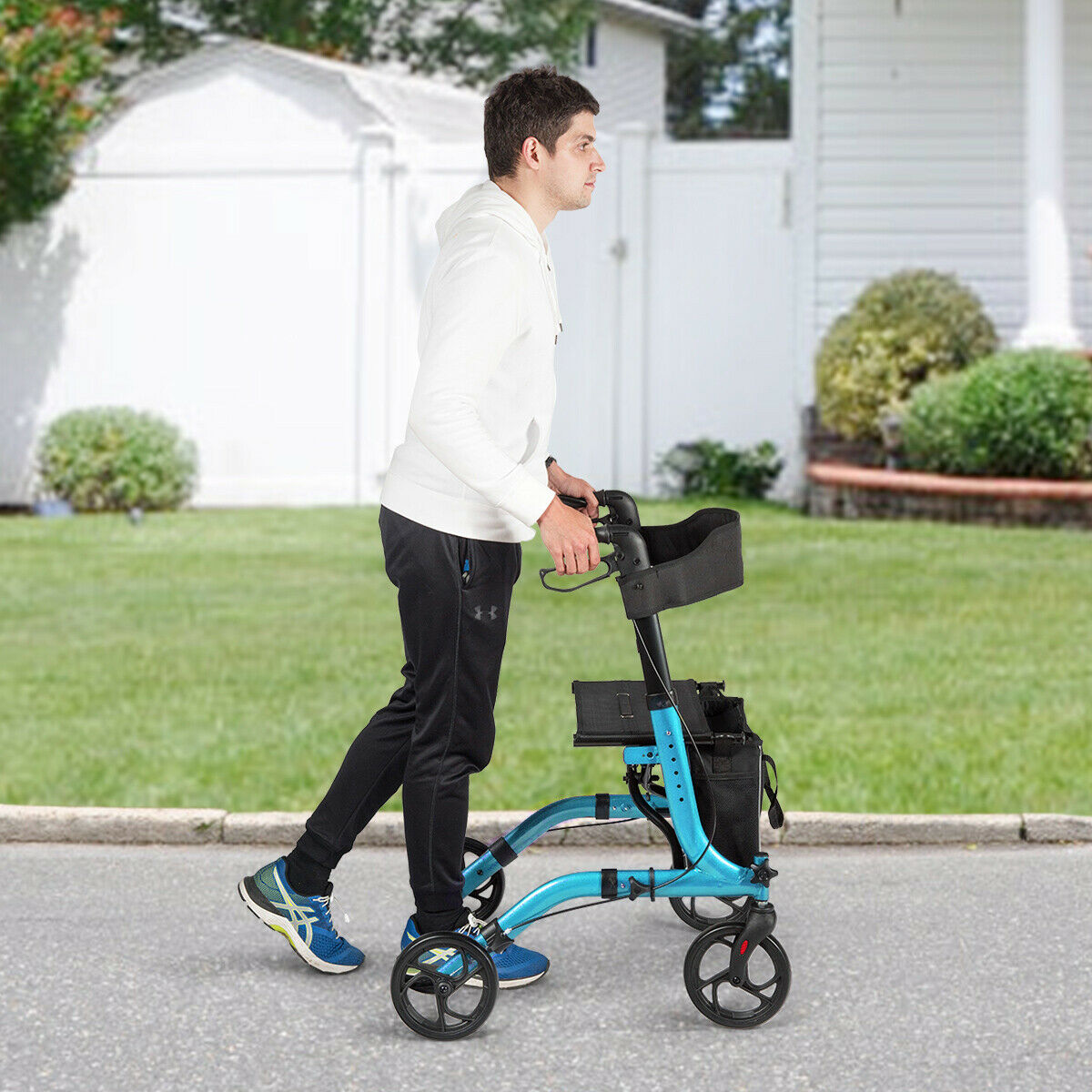 Folding Aluminium Rollator Walker Mobility Aid With 4 Wheels-Black