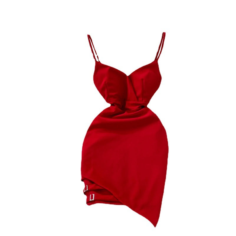 Backless V-neck New Temperament Slim Sleeveless Suspender Dress