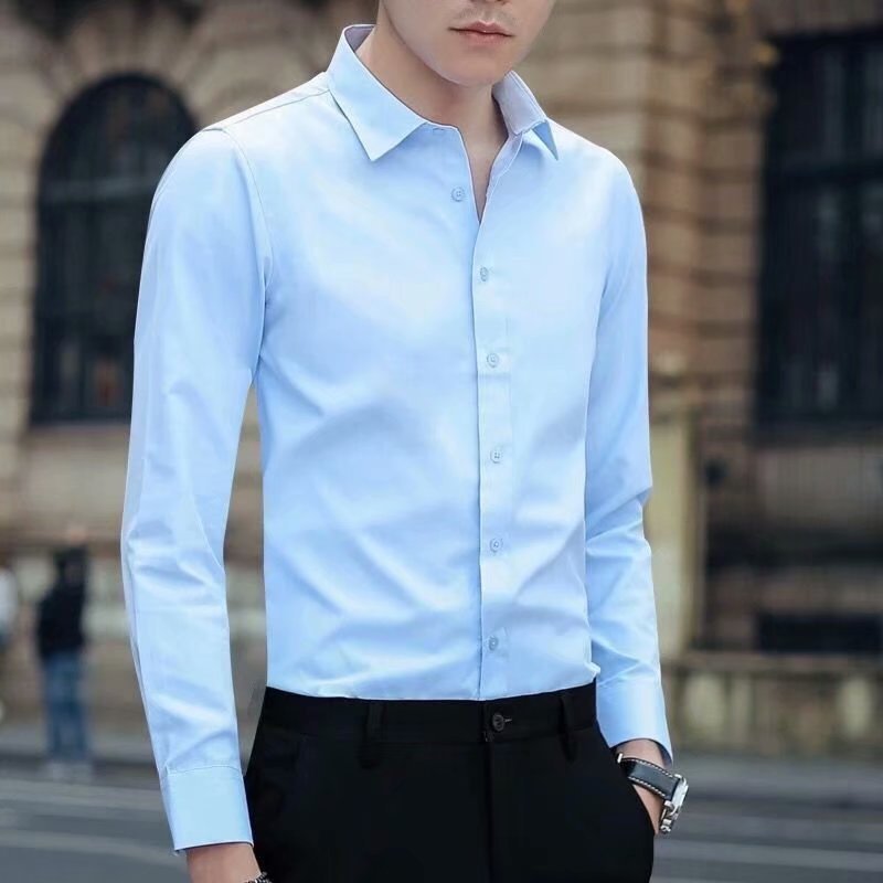 Men's White Long-sleeve Shirt Trendy Business Slim-fit For Work