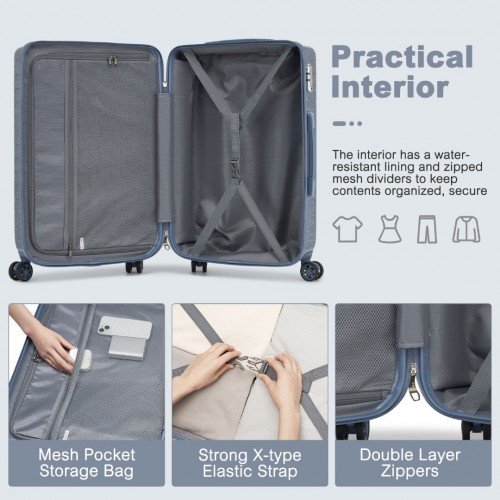 KSS2495 - Supercase 20 Inch Sleek Geometric Pattern Hard Shell ABS+PC Cabin Carry-On Suitcase with TSA Lock - Denim Blue