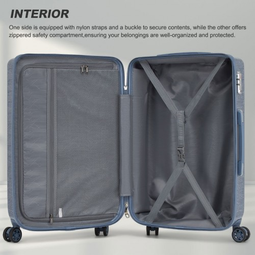KSS2495 - Supercase 24 Inch Sleek Geometric Pattern Hard Shell ABS+PC Check-In Suitcase with TSA Lock for Effortless Travel - Denim Blue