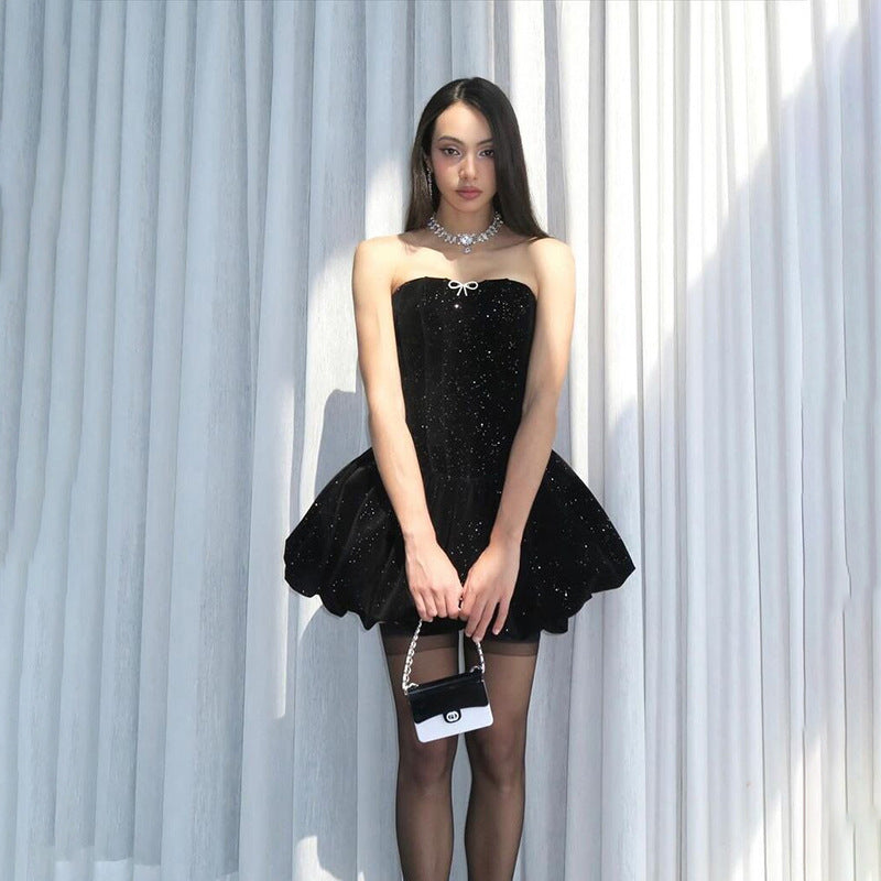 French Sexy Off-neck Strapless Dress Elegant Backless Waist-tight Dress