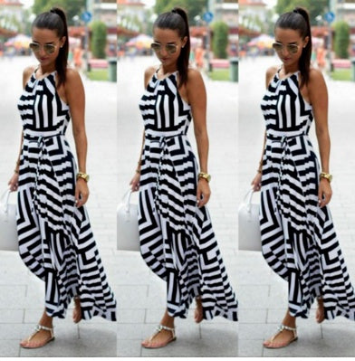 Black and White Print Loose Dress Spring Summer Women