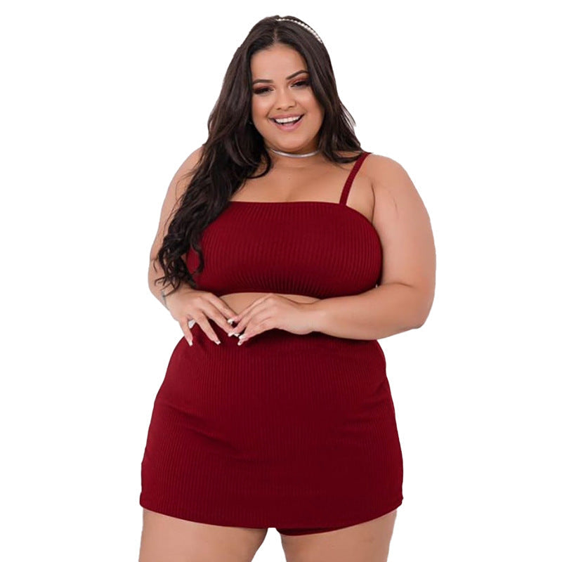 Hips-hugging Suspender Two-piece Solid-color Culotte Set Fashionable And Elegant