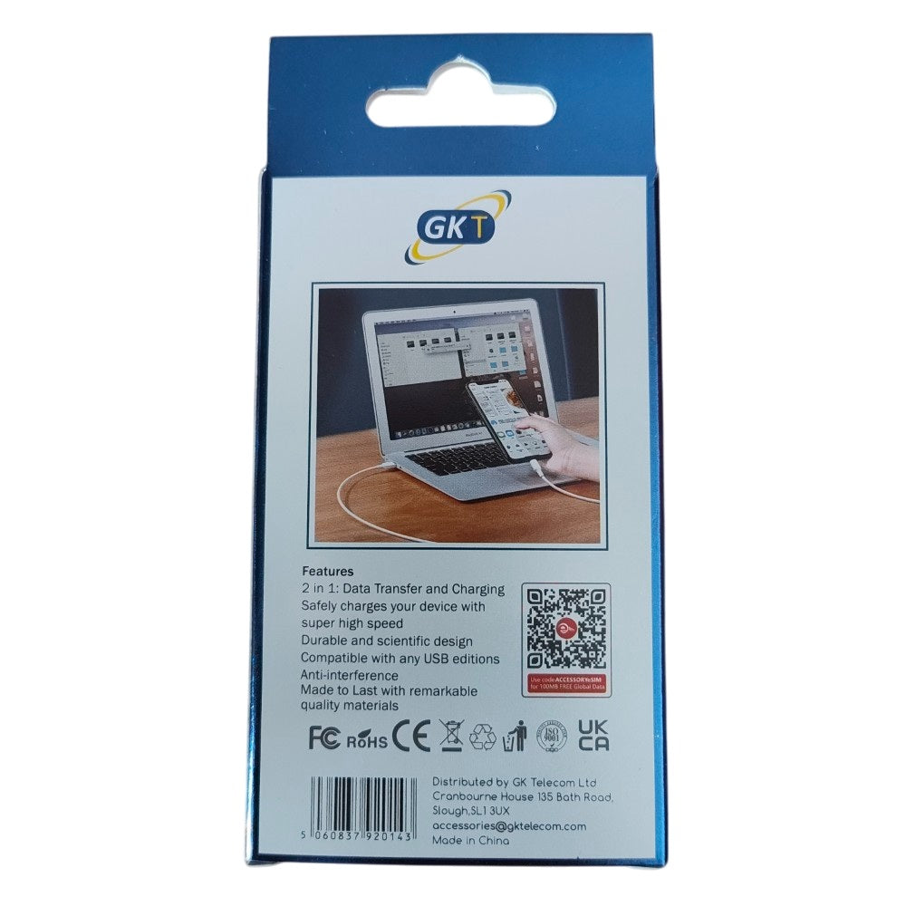 GK Telecom White 8-Pin to USB Cable - 2m