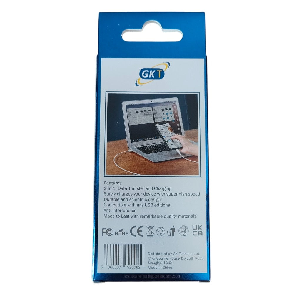 GK Telecom White 8-Pin to USB-C Cable - 1m