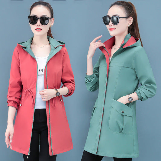 Women's Reversible Mid-Length Coat | 2-in-1 Spring & Autumn Jacket