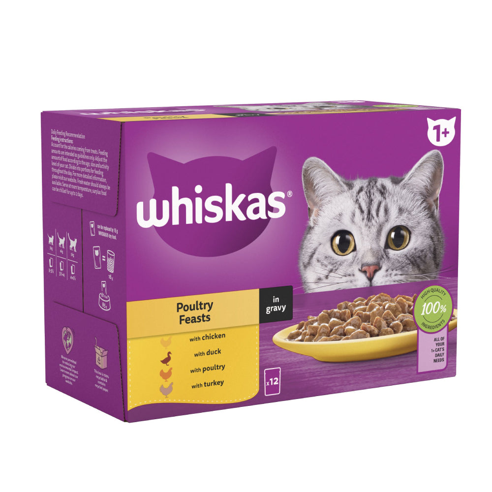4 x Whiskas 1+ Geflügelschmaus in Soße 12 x 85g (1,02kg)