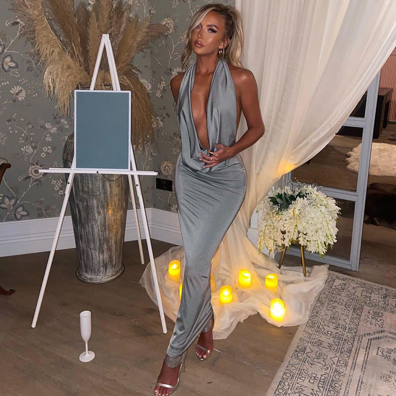 Large V-neck Halter Backless Sleeveless Dress