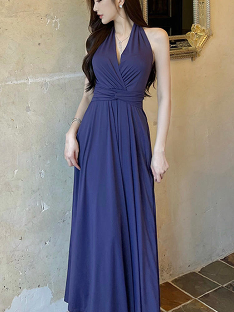 Summer French Style Temperament Backless Halter Dress