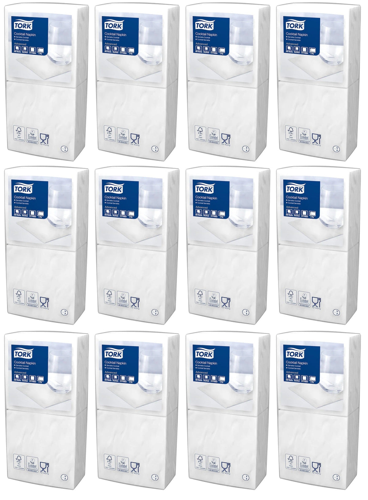 12 servilletas de cóctel Tork blancas x 477534