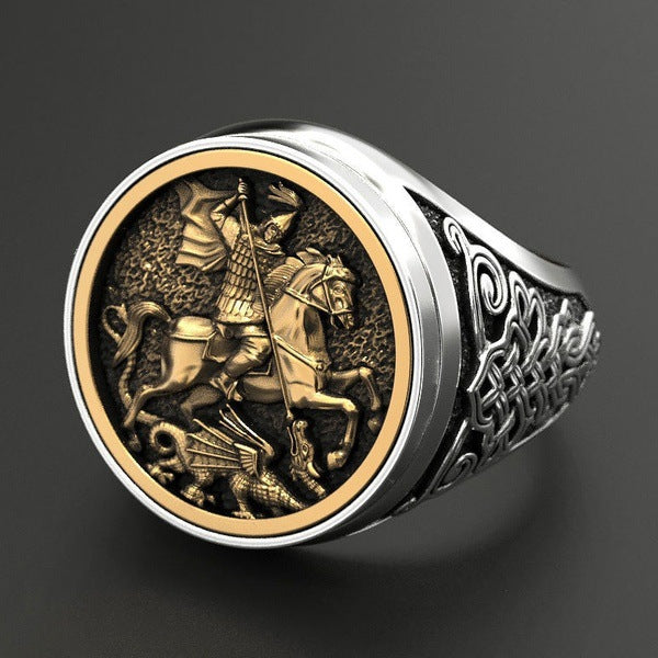 Men's Domineering Knight Silver Plated Finger Ring Day Gift