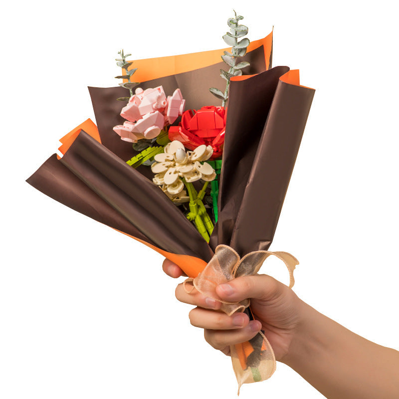Assembled Building Blocks Flower Rose Holding Valentine's Day Gift