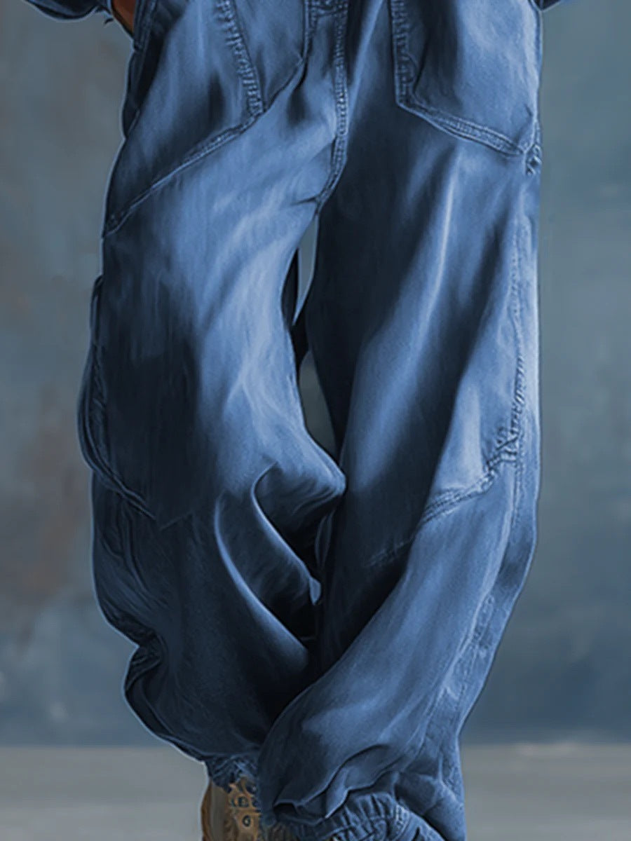 Loose-fitting, Plus-size, Single-breasted Denim Overalls With Large Pockets And A HoodEuropean And American Style