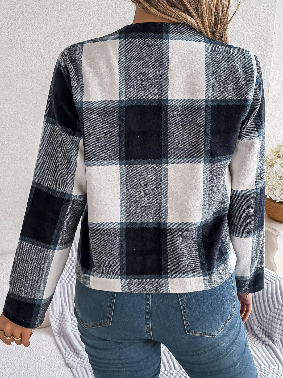 Women's Casual Plaid Long Sleeve Tweed Set
