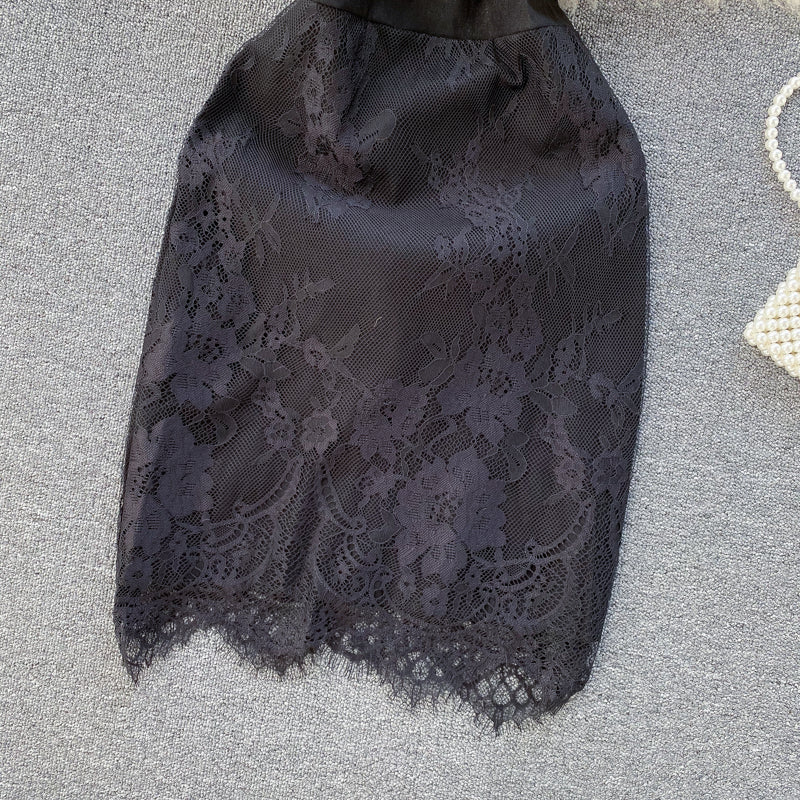 V-neck Padded Backless Tube Top Lace Dress