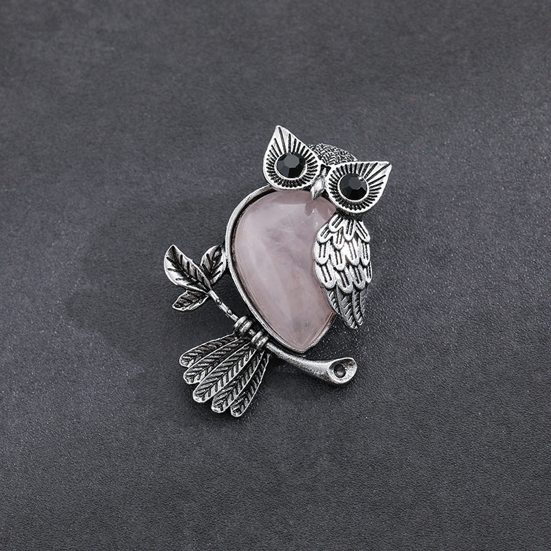 Natural Stone Crystal Pendant Owl Pendant Alloy Accessories Necklace