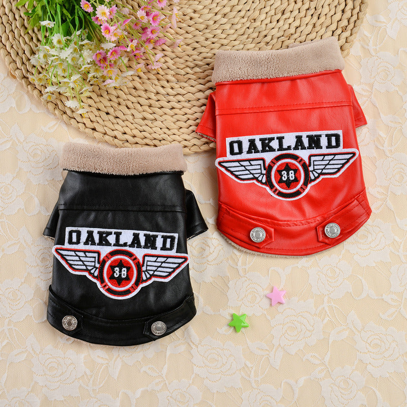 Pet Casual Embroidery Leather Dog Clothes