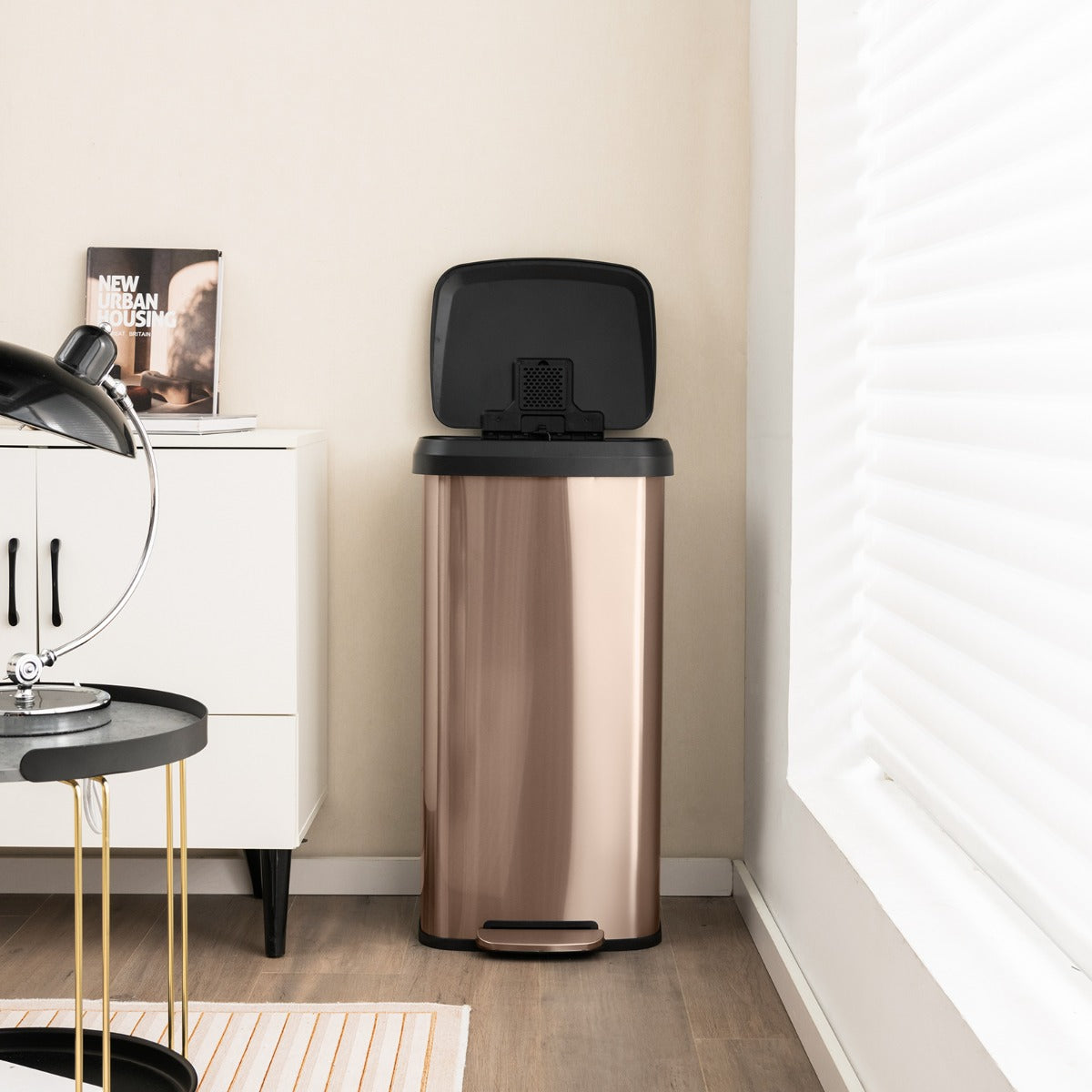 68L Step Trash Can with Soft Close Lid and Deodorizer Compartment-Golden
