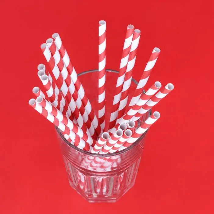 50 x Greenspirit Red/White 3 Ply Straw 6 X 197Mm (50 X100 S) Comp
