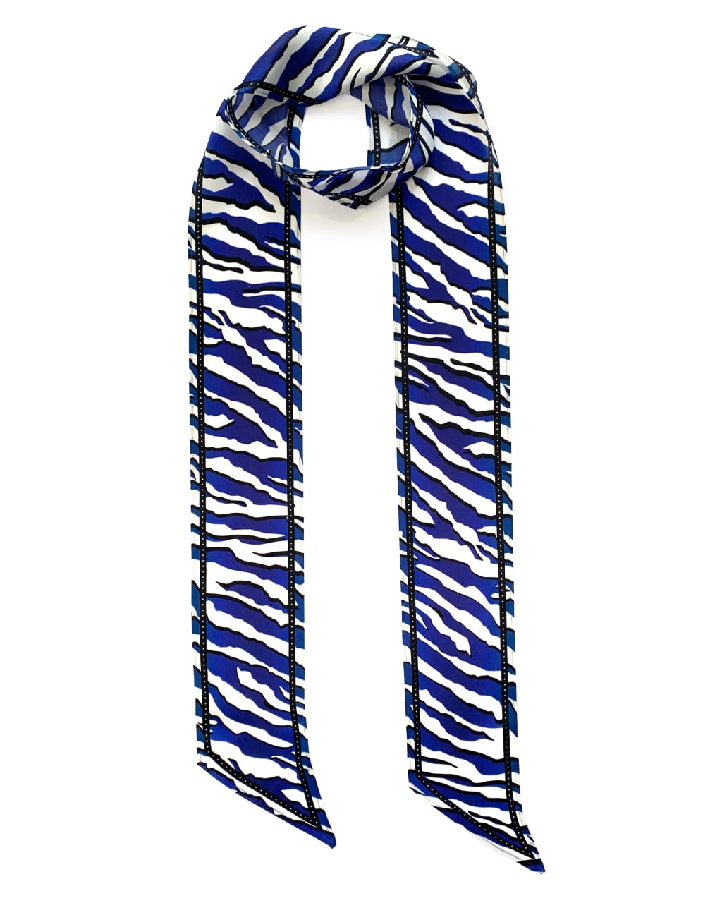 Wild Tiger Silk Neck Scarf Long Electric Blue