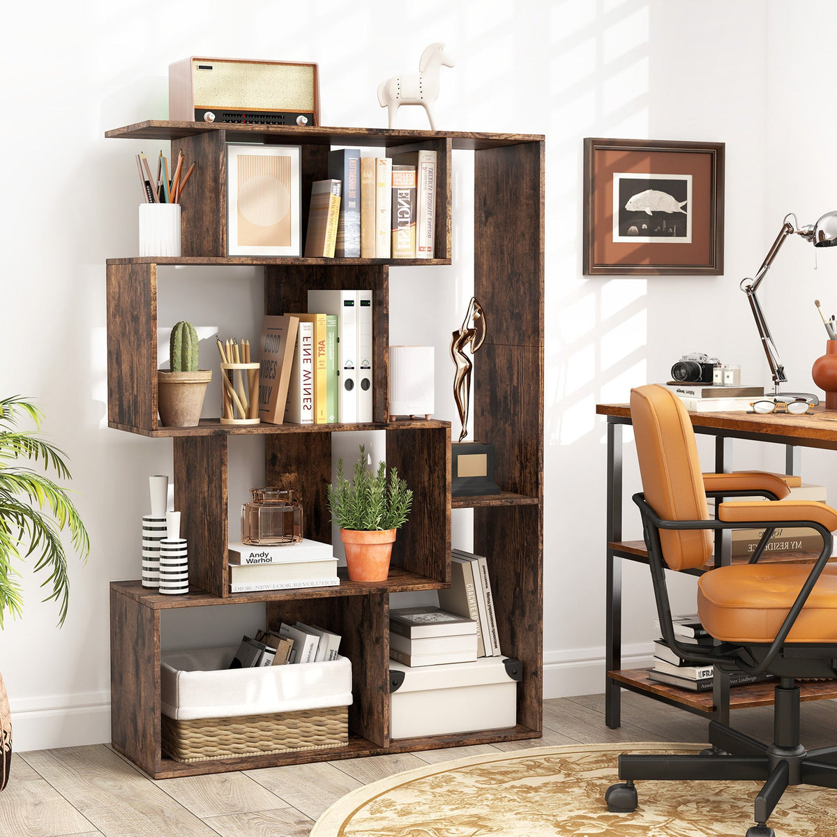 6-Cube Open-back Geometric Bookshelf with Anti-tip Kits-Black