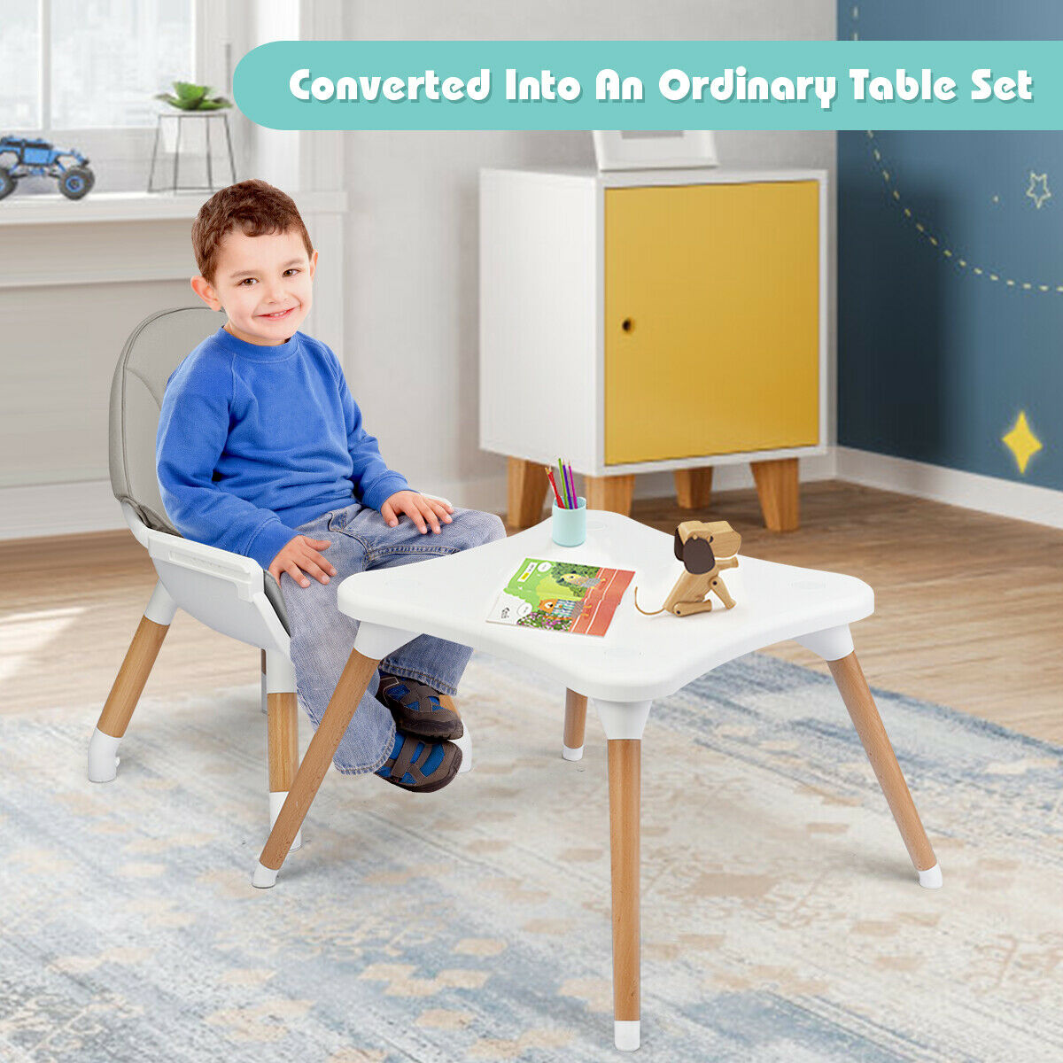 4 in 1 Baby High Chair Infant  Feeding Seat-Grey