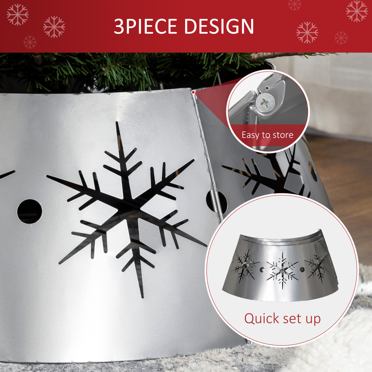 HOMCOM Christmas Tree Base Cover with Hollow Snowflake Patterns Xmas Decoration
