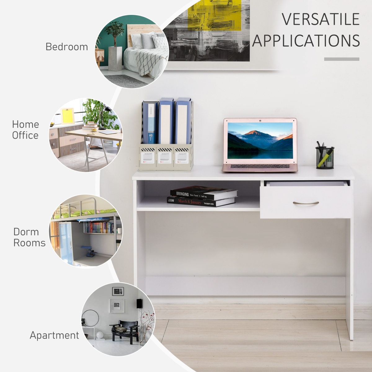 Modern Computer w/ Shelf Drawer Standing Writing Station White