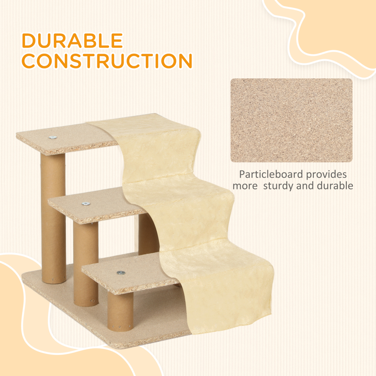 PawHut Three-Step Portable Dog Stairs with Washable Plush Cover