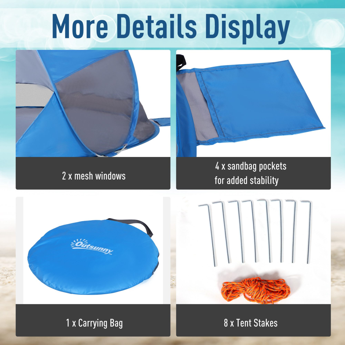 Portable Automatic Pop Up Beach Tent Outdoor Camp Shelter Blue Outsunny
