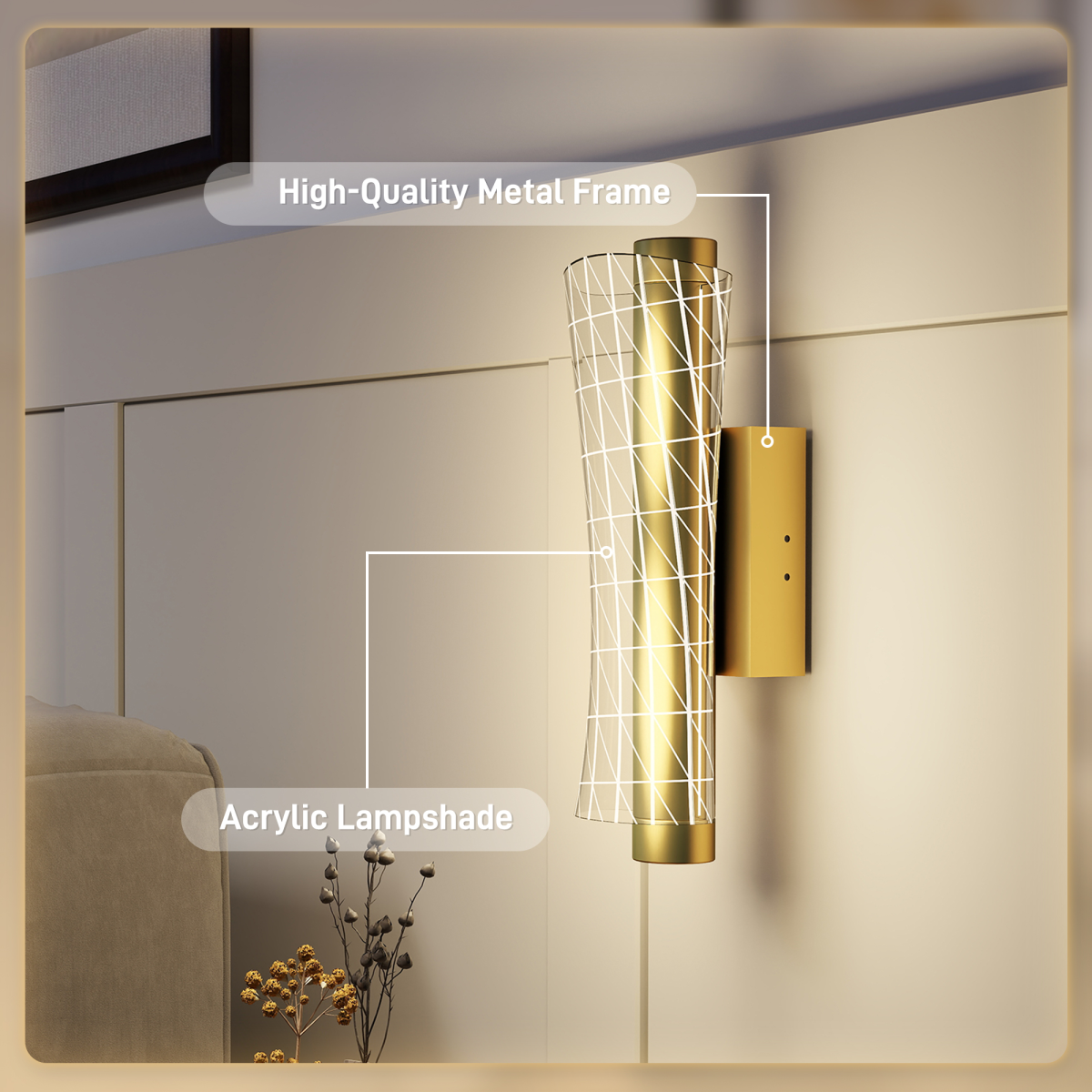 HOMCOM Led Wall Lamp 2 Pack, Modern Indoor Geometric Wall Light, Gold Tone
