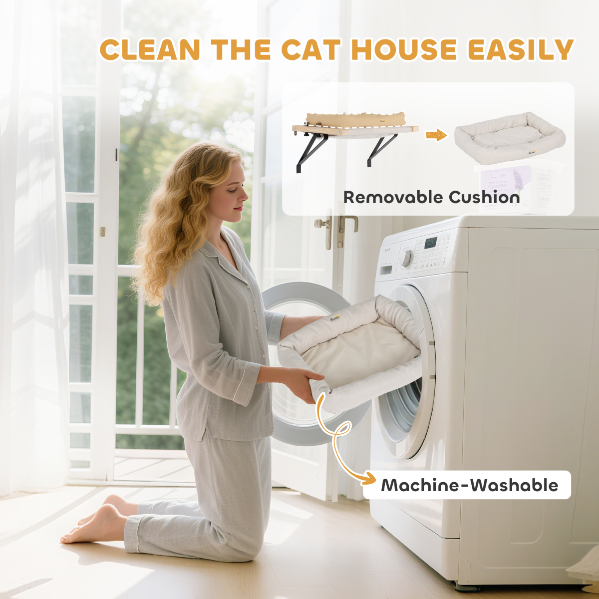 PawHut Cat Radiator Bed, Adjustable Hanging Cat Hammock with Cushion, Cream