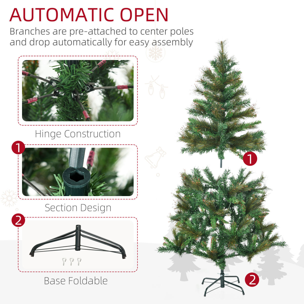 1.5m 5ft Pre-Lit Christmas Tree Artificial Spruce Warm White LED Metal Stand