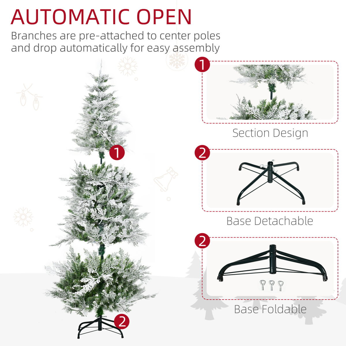 6 Foot Snow Flocked Artificial Christmas Tree Holiday with Pencil Shape HOMCOM