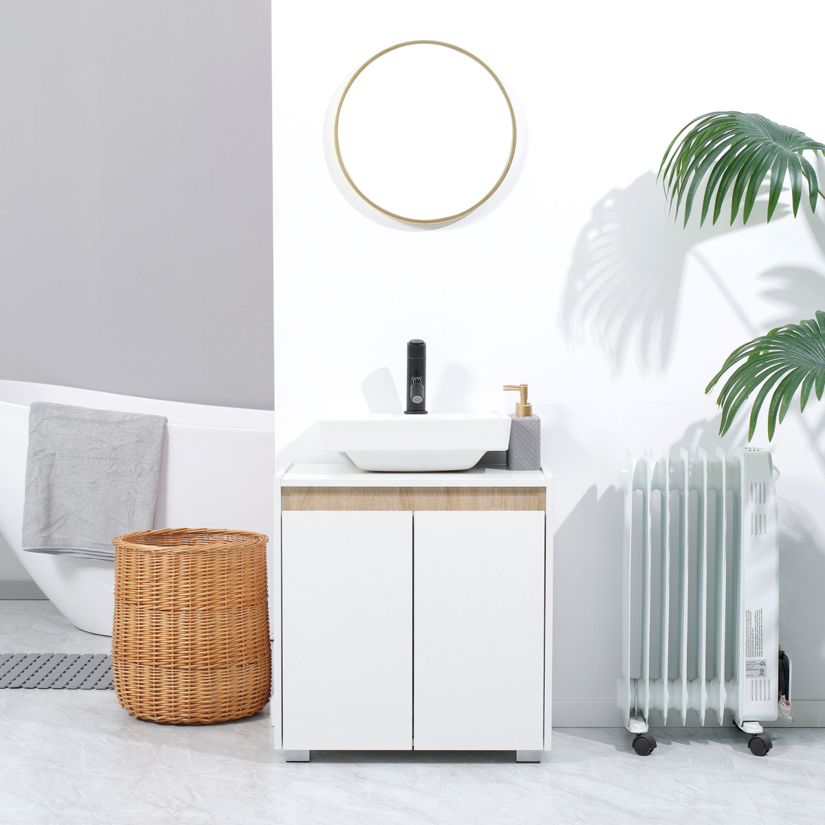 Bathroom Sink Cabinet, Floor Standing Under Sink Cabinet Double Doors White