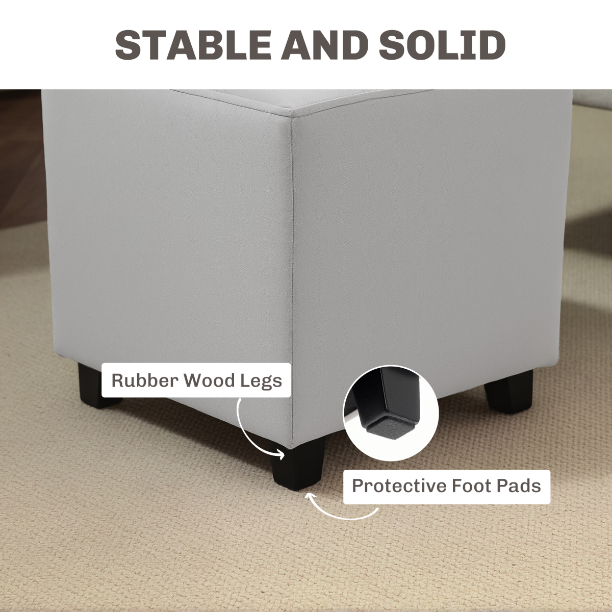 HOMCOM Square Footstool Small Ottoman w/ Wood Legs for Bedroom Light Grey