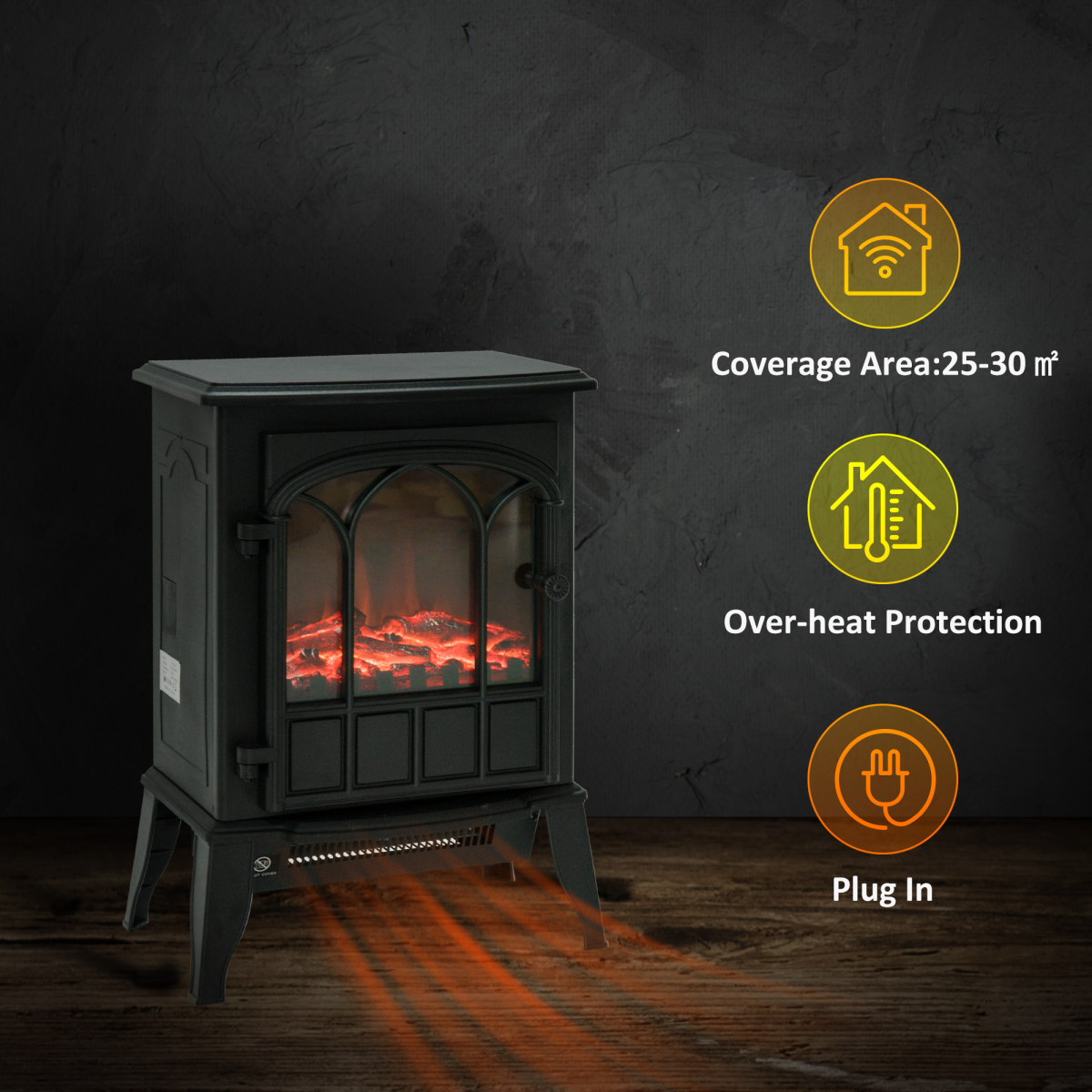 Electric Fireplace Heater Freestanding Stove with LED Flame Effect