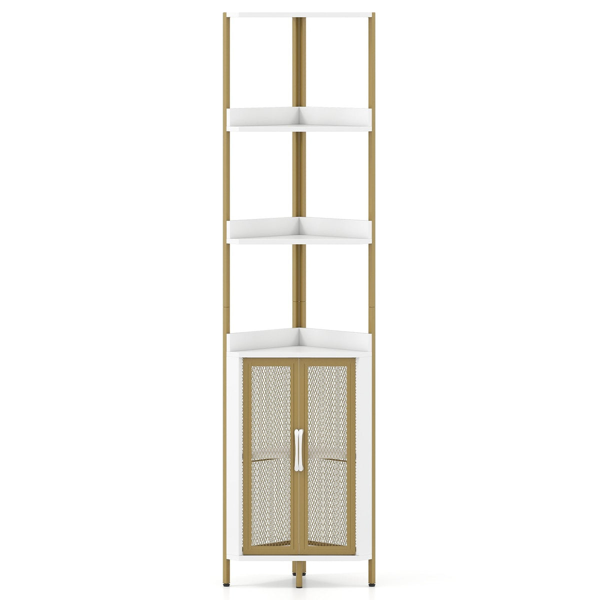 6-Tier Corner Shelf 170CM Tall Corner Bookshelf with Cabinet-White