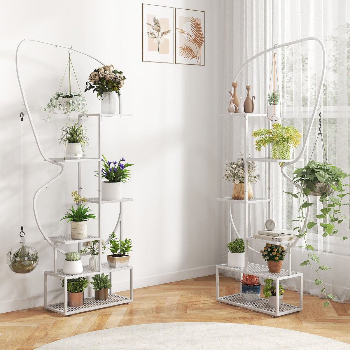 185 cm Tall Butterfly-Shaped 6-Tier Flowerpot Shelf-White
